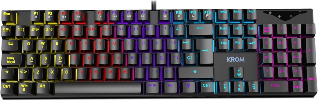 Vista cenital del teclado Krom Kernel RGB iluminado