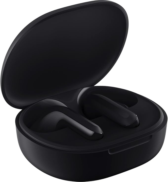 Auriculares genéricos en su estuche de carga abierto