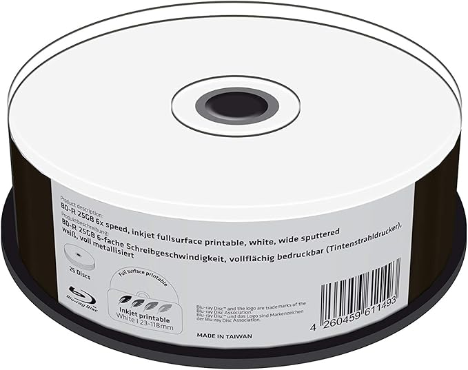 Discos Blu-ray Verbatim BD-R 25GB en su tarrina